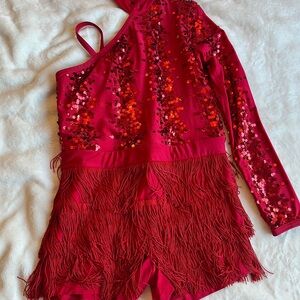 Weissman Red Sequin Fringe Dance Costume Youth XXLC Latin Jazz Competition
